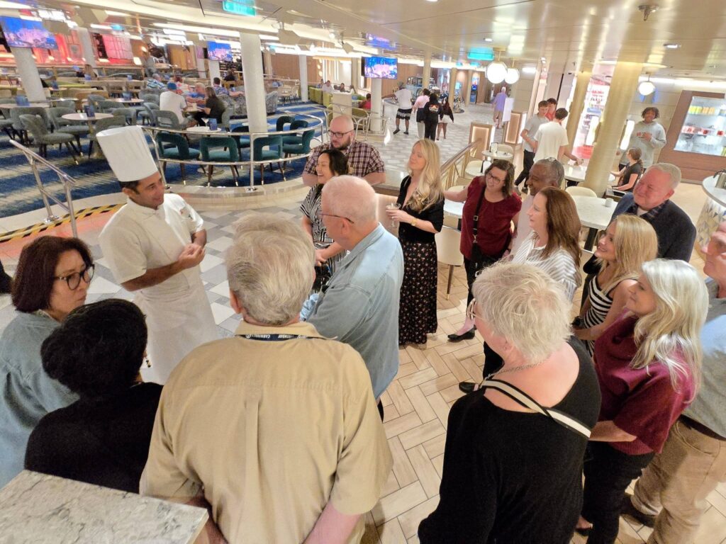 A limited-seat culinary experience with champagne, a live galley tour, and a multicourse Chef’s Table dinner hosted by the Master Executive Chef.