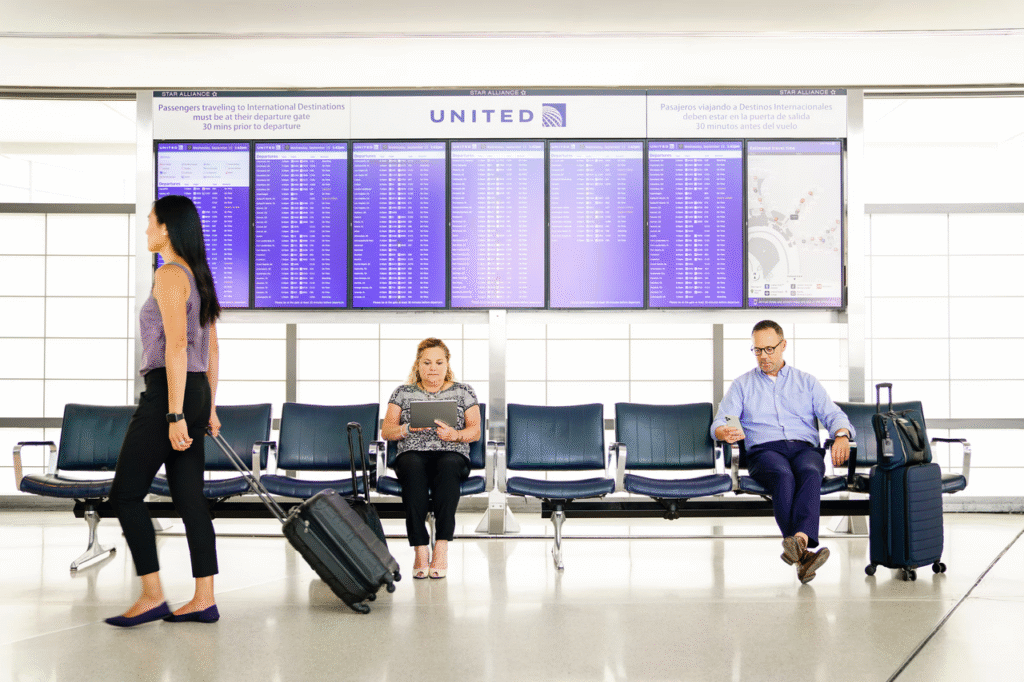 Blog post explaining United Airlines checked bag fee increases for tickets purchased on or after April 3, 2026, including higher fees for first, second, and third checked bags and tips to save by prepaying and avoiding extra bags. Photo is of travelers with luggage, courtesy of United Airlines.